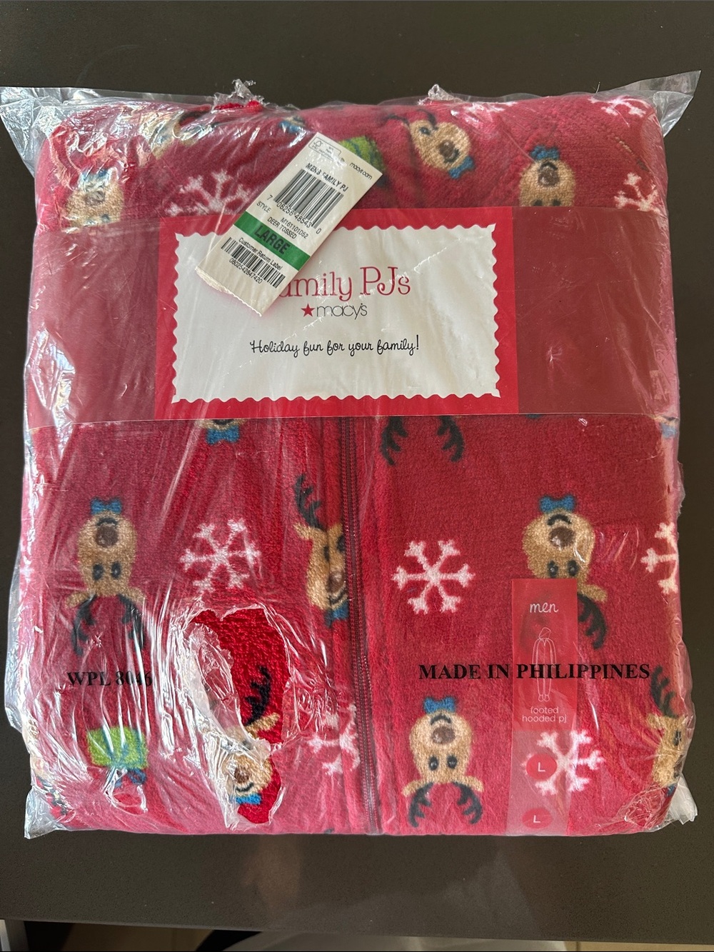 Macy's Red Reindeer Print Men's Hooded and Footed Zip-Up Pajama